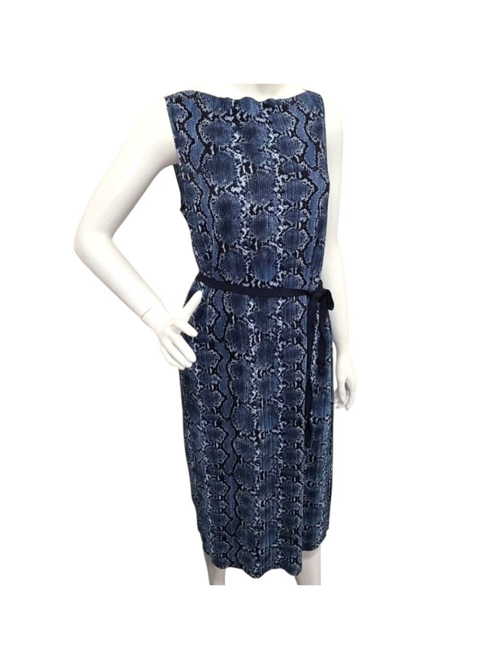 H&M Blue Snake Print Midi Sleeveless Dress Size Small